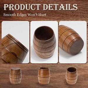 MOTZU 2 Pieces Wooden Barrel Shaped Beer Mug, Classical Natural Solid Wood Drinking Cup, Handmade Tea Cups, For Coffee, Hot Drinks, Milk, Wine, 210ml