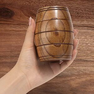 MOTZU 2 Pieces Wooden Barrel Shaped Beer Mug, Classical Natural Solid Wood Drinking Cup, Handmade Tea Cups, For Coffee, Hot Drinks, Milk, Wine, 210ml