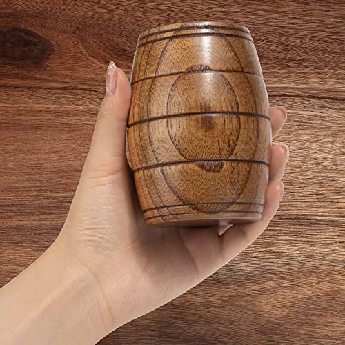 MOTZU 2 Pieces Wooden Barrel Shaped Beer Mug, Classical Natural Solid Wood Drinking Cup, Handmade Tea Cups, For Coffee, Hot Drinks, Milk, Wine, 210ml