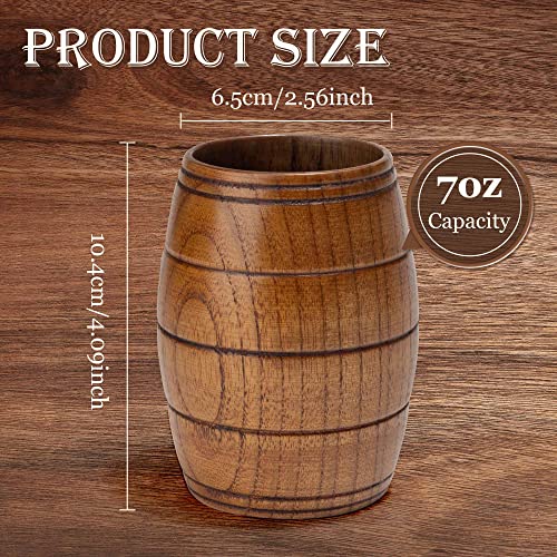 MOTZU 2 Pieces Wooden Barrel Shaped Beer Mug, Classical Natural Solid Wood Drinking Cup, Handmade Tea Cups, For Coffee, Hot Drinks, Milk, Wine, 210ml