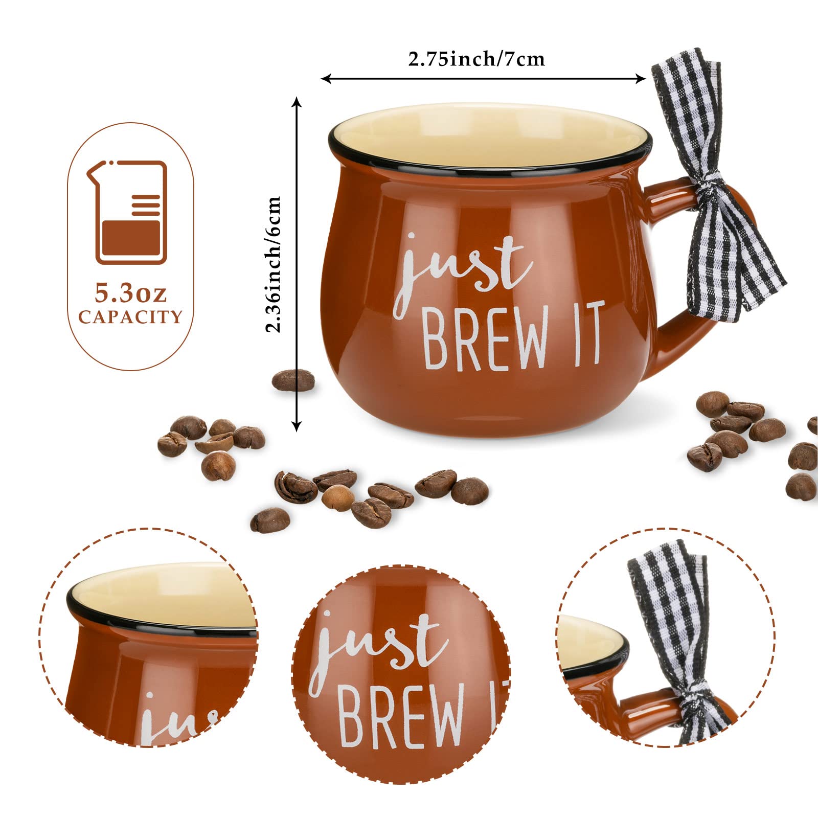 Patelai Espresso Cup, 5 Ounces Mini Coffee Mug Set, Christmas Gift for Women Mom Coffee Lover Farmhouse Coffee Bar Tiered Tray Decor Birthday Housewarming Gift (Simple Style)