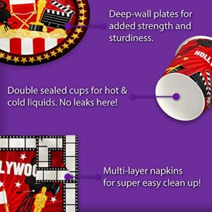 Hollywood Movie Night Birthday Party Supplies Set Plates Napkins Cups Tableware Kit for 16