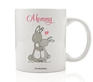 digibuddha cute bunny mommy coffee mug baby shower idea adorable rabbit mom & child mother's day pregnancy mother son daughter newborn baby christmas 11oz ceramic tea cup dm0231_2