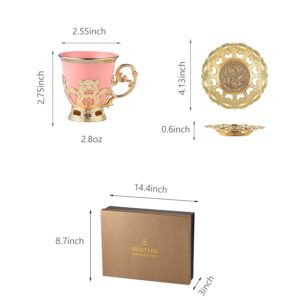 CMDHY Espresso Turkish Coffee Cups and Saucers for Women Tea Cups Set of 6 with Gift Box 2.8 Ounces (White-Golden)