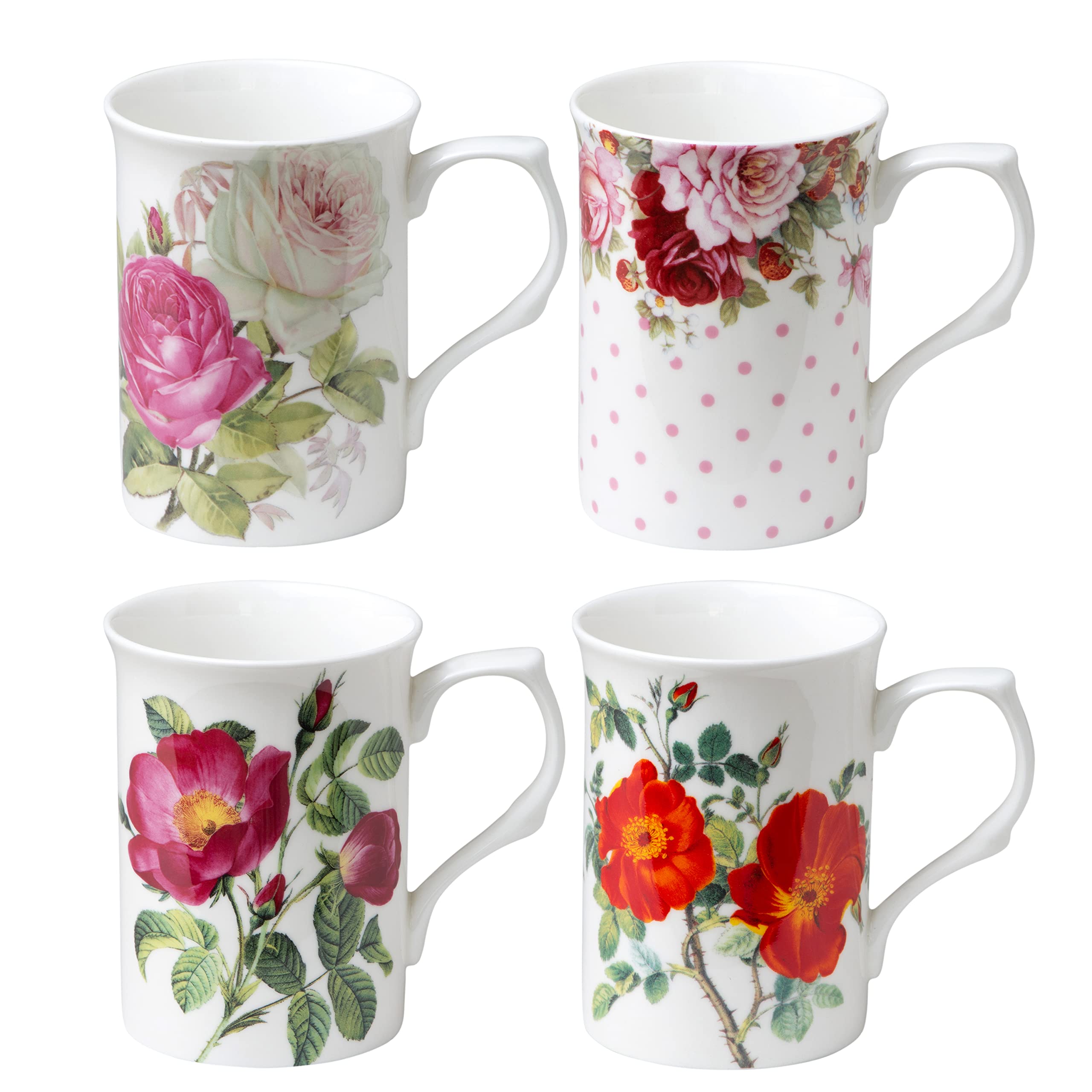 Grace Teaware Bone China Coffee Tea Mugs 9-Ounce, Assorted Set of 4 (English Tea Floral)