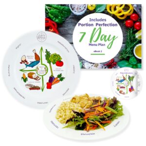portion perfection porcelain weight loss plate for women & men | 2 weightloss serving sizes on all 10 inch adult portion control plates, ideal weight loss products for diabetes & healthier diets |