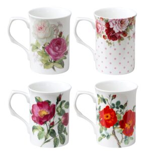 Grace Teaware Bone China Coffee Tea Mugs 9-Ounce, Assorted Set of 4 (English Tea Floral)