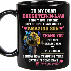 perfectostore personalize daughter-in-law gifts from mother-in-law, to my dear daughter in law i gave you my amazing son- christmas, mothers day, fathers day, birthday gifts (custom3)