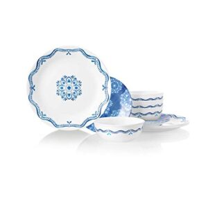 corelle vitrelle 18-piece service for 6 dinnerware set, triple layer glass and chip resistant, lightweight round plates and bowls set, lisbon terrace