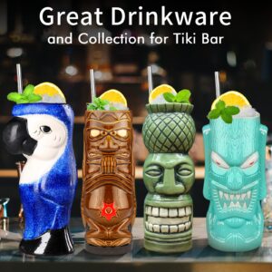 Tiki Mugs Set of 4 - Large Ceramic Hawaiian Party Mugs Drinkware Cocktails Premium Tropical Cups cute exotic cocktail glasses-TJB08 (4)