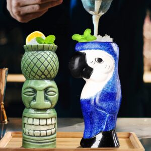 Tiki Mugs Set of 4 - Large Ceramic Hawaiian Party Mugs Drinkware Cocktails Premium Tropical Cups cute exotic cocktail glasses-TJB08 (4)