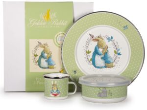 golden rabbit enamelware - polka dot peter pattern - 3-piece child dinner set