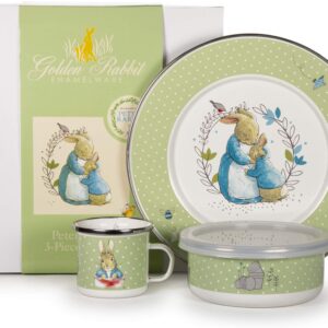 Golden Rabbit Enamelware - Polka Dot Peter Pattern - 3-piece Child Dinner Set