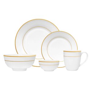 bone china dinnerware, 20pc set, service for 4, double gold rim, white, microwave safe, elegant giftware, dish set, essential home, everyday living, display, decoration, kitchen dishes, dinner set