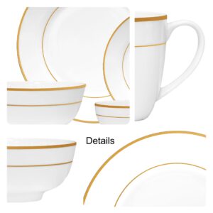 Bone China Dinnerware, 20PC Set, Service for 4, Double Gold Rim, White, Microwave Safe, Elegant Giftware, Dish set, Essential Home, Everyday Living, Display, decoration, Kitchen Dishes, Dinner set