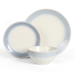martha stewart perry street stoneware reactive dinnerware set - white w/blue rim, service for 4 (12pcs)