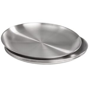 TOPZEA 4 Pack 304 Stainless Steel Dinner Plates, 10 Inch Matte Polished Metal Round Camping Dishes Set Rust-Proof Food Serving Platter for Salad, Appetizer, Fruit, Dessert, Dishwasher Safe