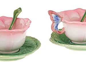 Cosmos Gifts Ceramic Rose Cup and Saucer, Set of 2