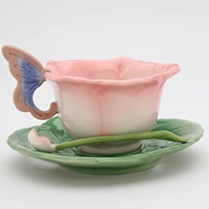 Cosmos Gifts Ceramic Rose Cup and Saucer, Set of 2