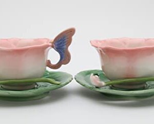 Cosmos Gifts Ceramic Rose Cup and Saucer, Set of 2