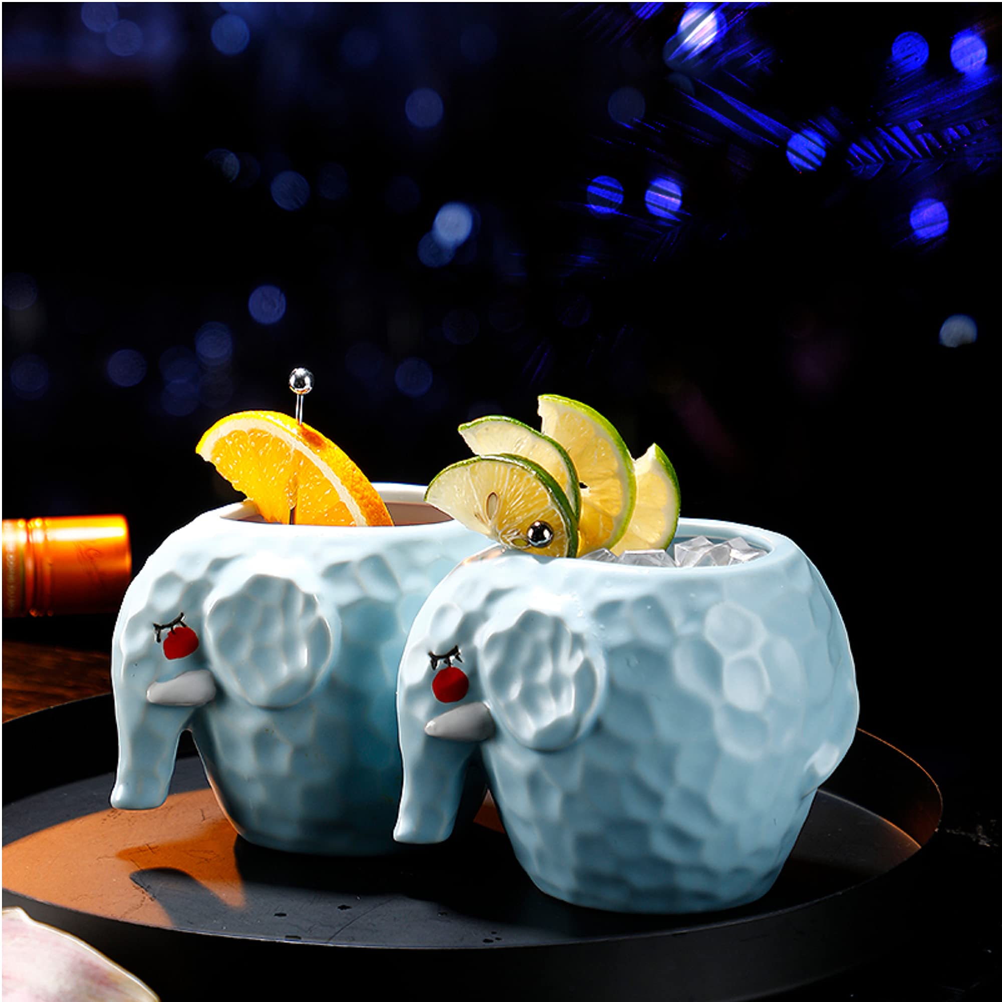 SUN GKOTTA Ceramic Mug elephant Shape Tiki Mugs Set of 2,Tiki Cups,Cute Exotic Cocktail Glasses for Bar Mai Tai, Punch, Pina Colada, and Tropical Drinks