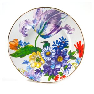 mackenzie-childs flower market enamel dinner plate, 10-inch round serving plate, white