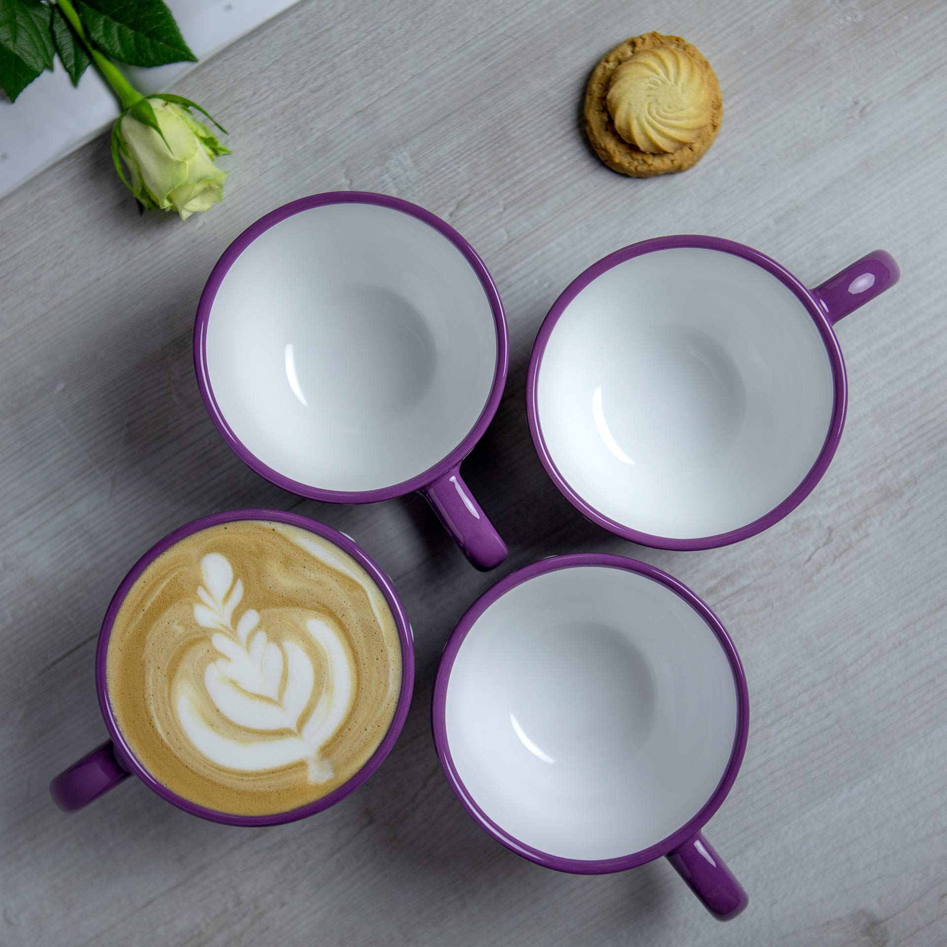 City to Cottage Handmade Ceramic Designer Purple and White Polka Dot Cup, Unique Extra Large 17.5oz/500ml Pottery Cappuccino, Coffee, Tea, Soup Mug | Housewarming Gift for Tea Lovers