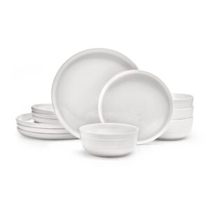 mikasa callie bone china lightweight chip resistant 12 piece dinnerware set, service for 4, white