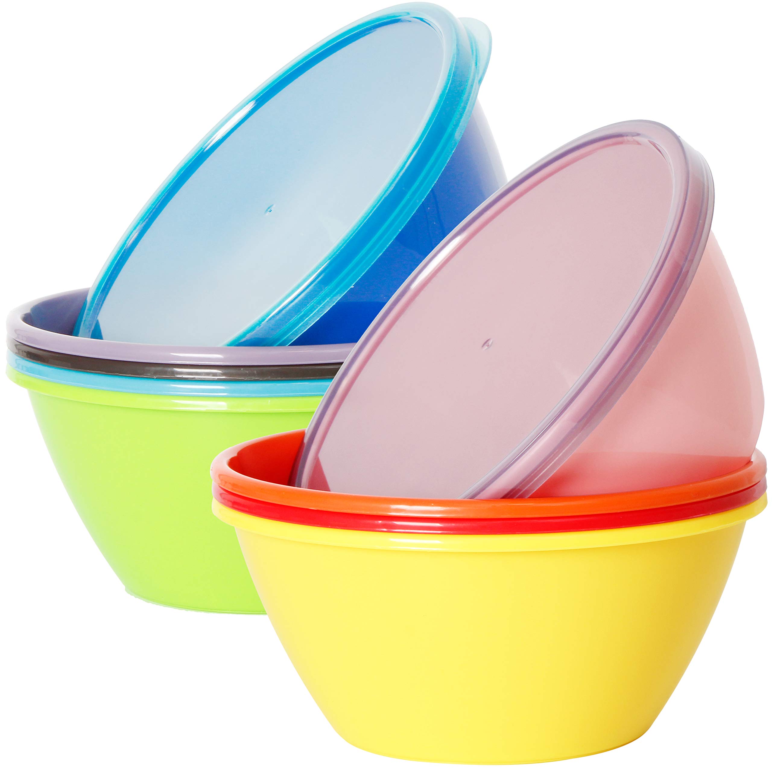 Youngever 22 Ounce Plastic Bowls with Lids, Cereal Bowls, Soup Bowls, Food Storage Containers, Set of 9 in 9 Assorted Colors