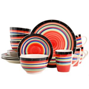 gibson home casa stella dinnerware set, red, 16-piece