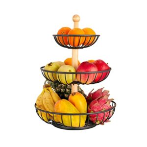 new popu fruit basket stand, 3 tiered round fruit bowl vegetables storage for kitchen countertop, detachable fruit holder baskets for produce snacks