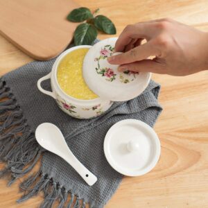Small Ceramic Stew Pot with Lid Premium Steam Soup Bowl Steaming Cup for Home Kitchen Egg Custard Medicinal Herbs Bird's Nest Tonic, Oven Dishwasher Safe, 650ML (Yellow)