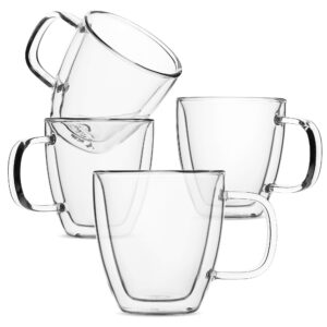 btat- espresso cups, espresso coffee cups, set of 4 (5 oz, 150 ml), glass coffee mugs, double wall glass cups, cappuccino cups, latte cups, latte mug, clear coffee cup, espresso glass, glass tea cups