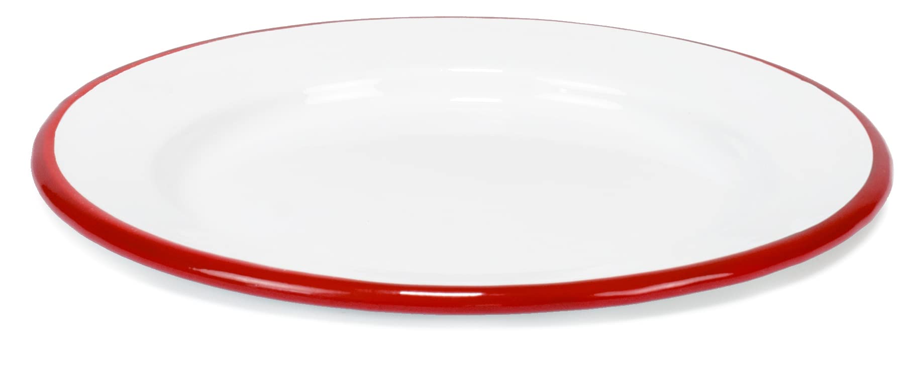 Red Co. Set of 4 Enamelware Metal Classic 8" Round Salad Plate, Solid White/Red Rim