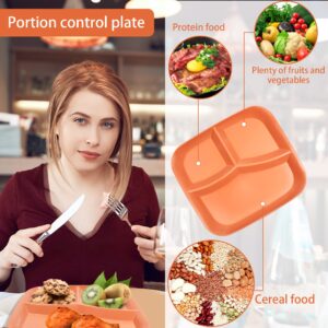 YUESHENGHAO 10 Inch Wheat Portion Control Dinner Plates, 5 Unbreakable Adult Separate Plates, 3 Compartment Square Kids Food Divider Plates Microwaveable, Great For Healthy Eating And Weight Loss