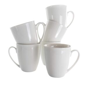 elama stoneware cup white porcelain dinnerware mug set, 6 piece, rosales
