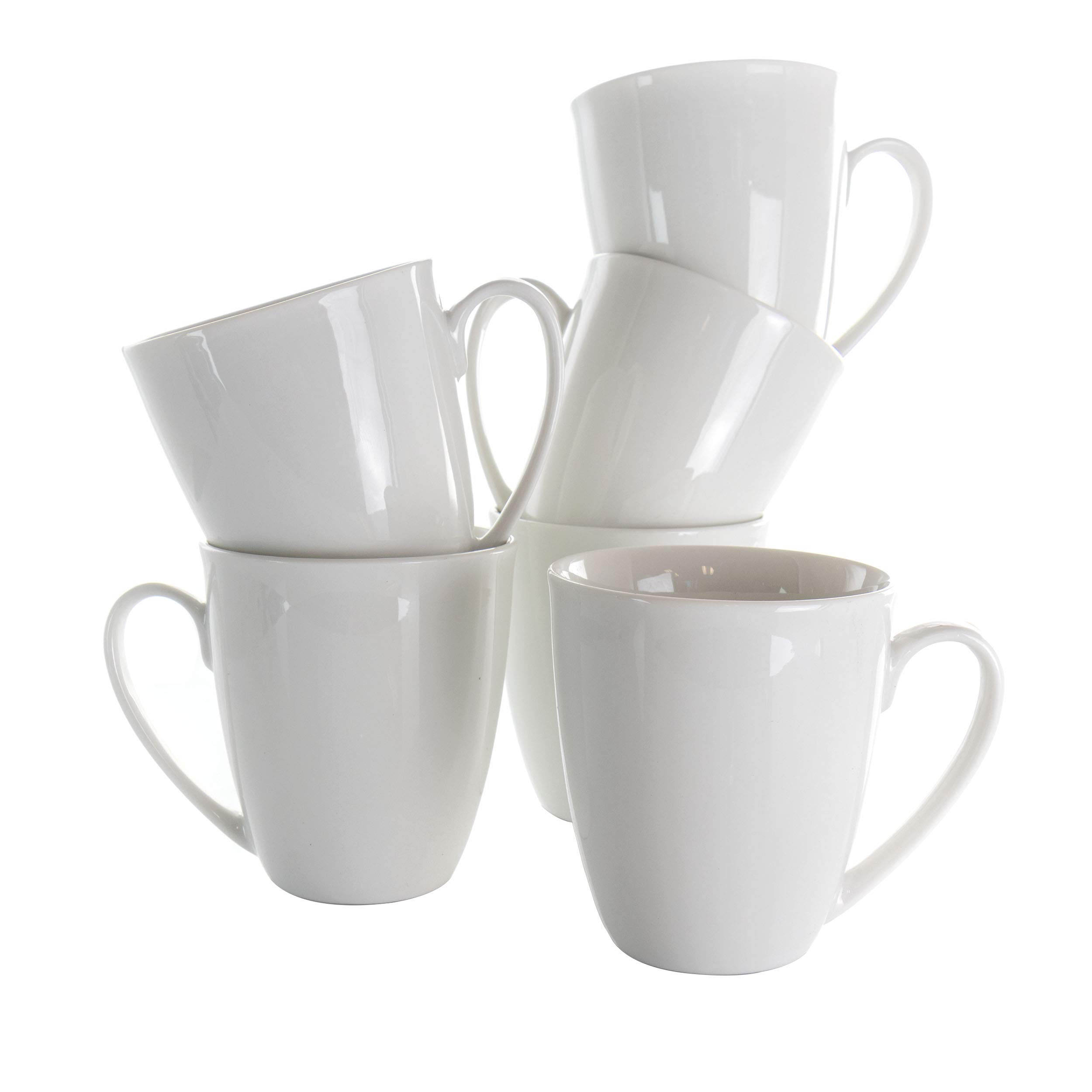 Elama Stoneware Cup White Porcelain Dinnerware Mug Set, 6 Piece, Rosales