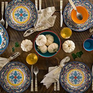 Euro Ceramica Zanzibar Collection Vibrant 5.6" Ceramic Cereal/Soup Bowls, Set of 4, Spanish Floral Design, Multicolor