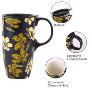 DUSVALLY Ceramic Mug Ceramic Coffee Mug Travel Mugs Porcelain Latte Tea Cup with Lid 17oz,Mother's Day Mug