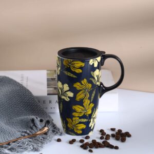 DUSVALLY Ceramic Mug Ceramic Coffee Mug Travel Mugs Porcelain Latte Tea Cup with Lid 17oz,Mother's Day Mug