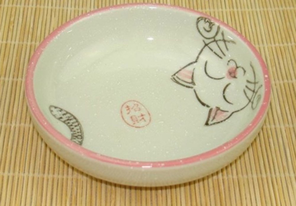 5pcs Ceramics Japanese Cat Seasoning Dishes Sushi Dipping Bowl Appetizer Plate Dessert Plate -3.5 Inch