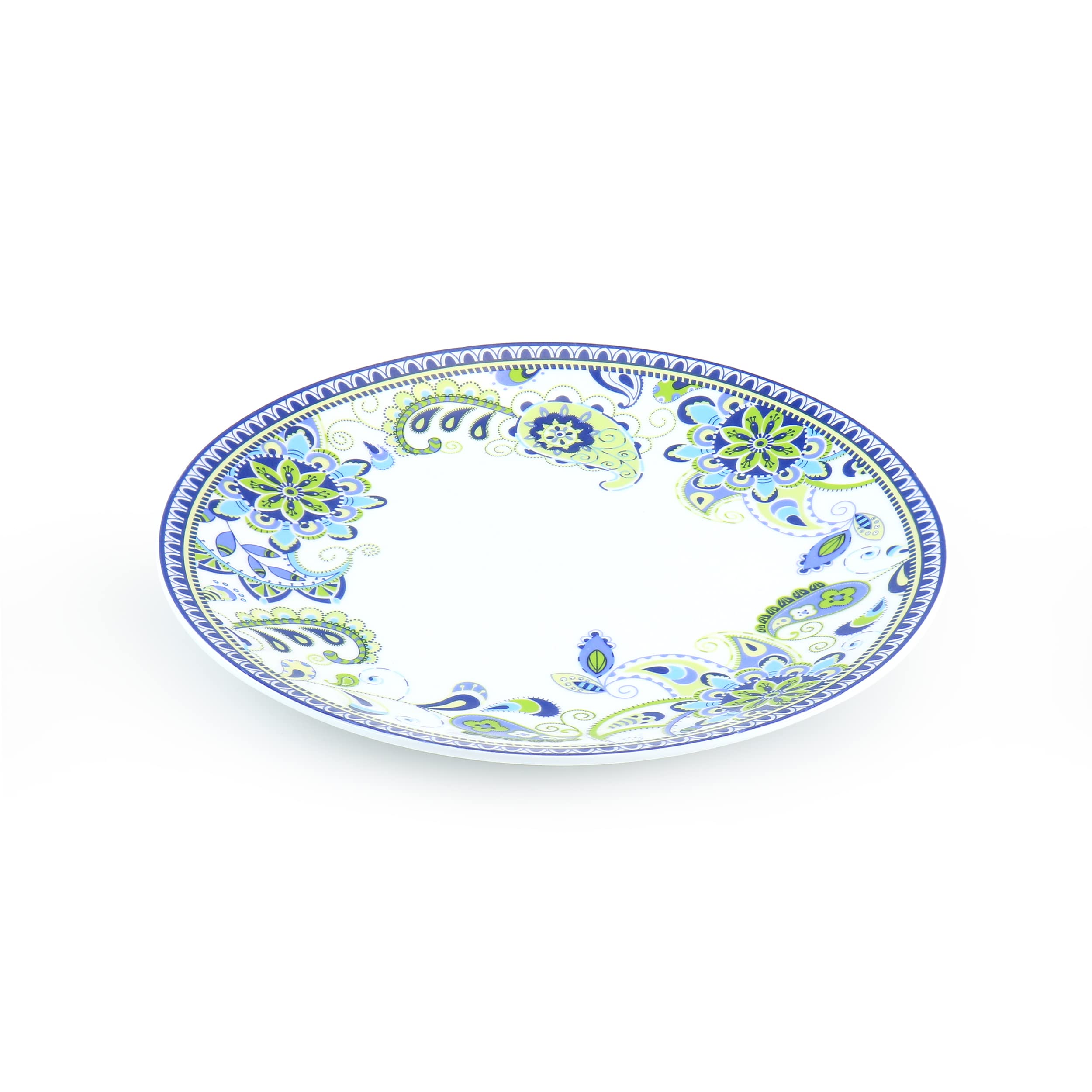 Elama Blue Crush 16 Piece Round Porcelain Dinnerware Set Mandala Paisley
