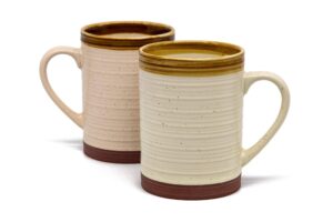 kook coffee mug set, ceramic, rustic tan brown, terracotta mugs, microwave safe, speckled finish, use for diner, kitchen, soup and tea, 18.5 oz, set of 2