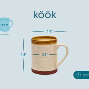 KooK Coffee Mug Set, Ceramic, Rustic Tan Brown, Terracotta Mugs, Microwave Safe, Speckled Finish, Use for Diner, Kitchen, Soup and Tea, 18.5 oz, Set of 2