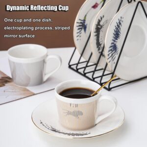 RUNLAIKEJI Mirror Reflection Cup and Saucer, 8 oz Mirror Coffee Cup, Illusion Cups, Anamorphic Cup and Saucer, Moving Reflection Coffee Cup, Reflection Coffee Cup, Ceramic Coffee Mug