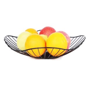 fodayuse flat modern black fruit bowl, fruit holder for fruit and vegetable storage, minimalism wire fruit bowls for kitchen counter, home decor, countertop, table centerpiece, black
