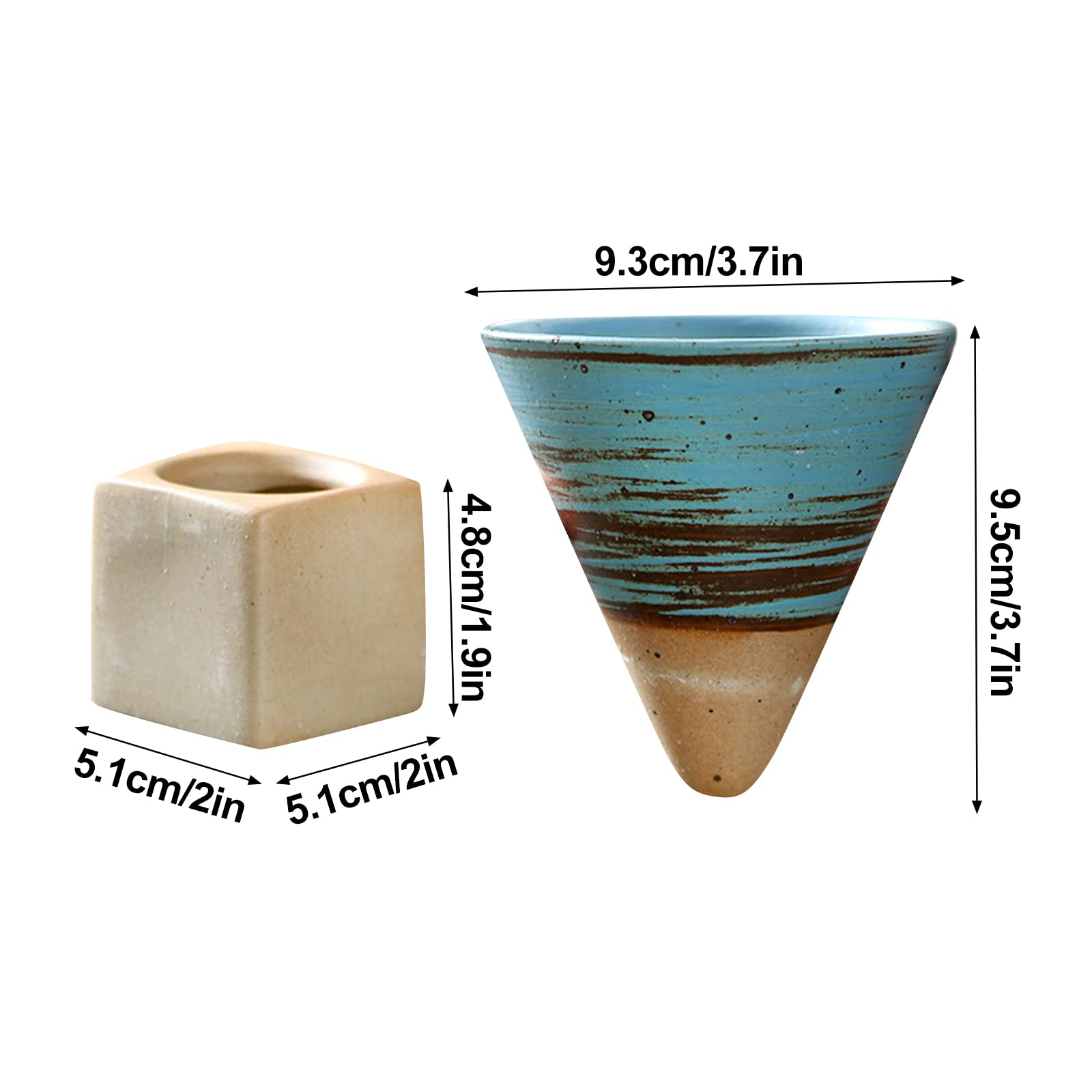 Ddewing Coarse Pottery Coffee Mug with Base, 200ml Creative Triangular Cone Shape Porcelain Mug, Ceramic Tea Cup for Coffee Tea Latte Milkshake Yogurt (black+blue)