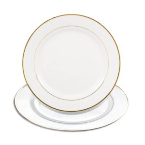 mr.r set of 2 sublimation blanks white ceramic gold rim plate with stand,porcelain plates, 8 inch round dessert or salad plate, lead-free, safe in microwave, oven, and freeze