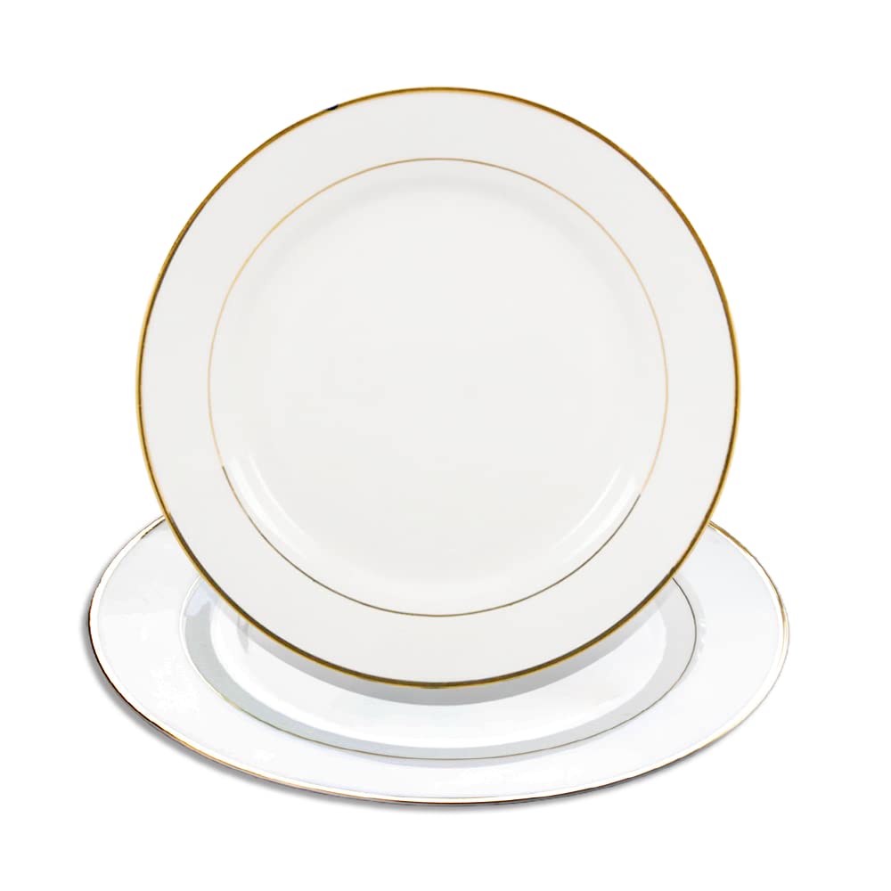 MR.R Set of 2 Sublimation Blanks White Ceramic Gold Rim Plate with Stand,Porcelain Plates, 8 inch Round Dessert or Salad Plate, Lead-Free, Safe in Microwave, Oven, and Freeze