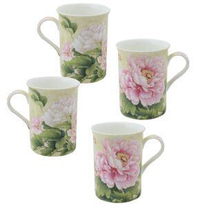 grace teaware bone china coffee tea mugs 9-ounce, set of 4 (golden empire pink peony)